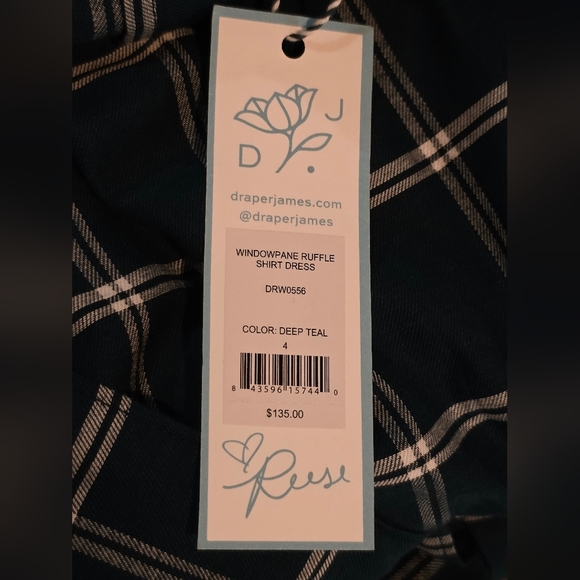 Draper James Deep Teal Plaid Ruffle Belted Shirt Dress NWT Size 4 Cotton - Picture 8 of 9